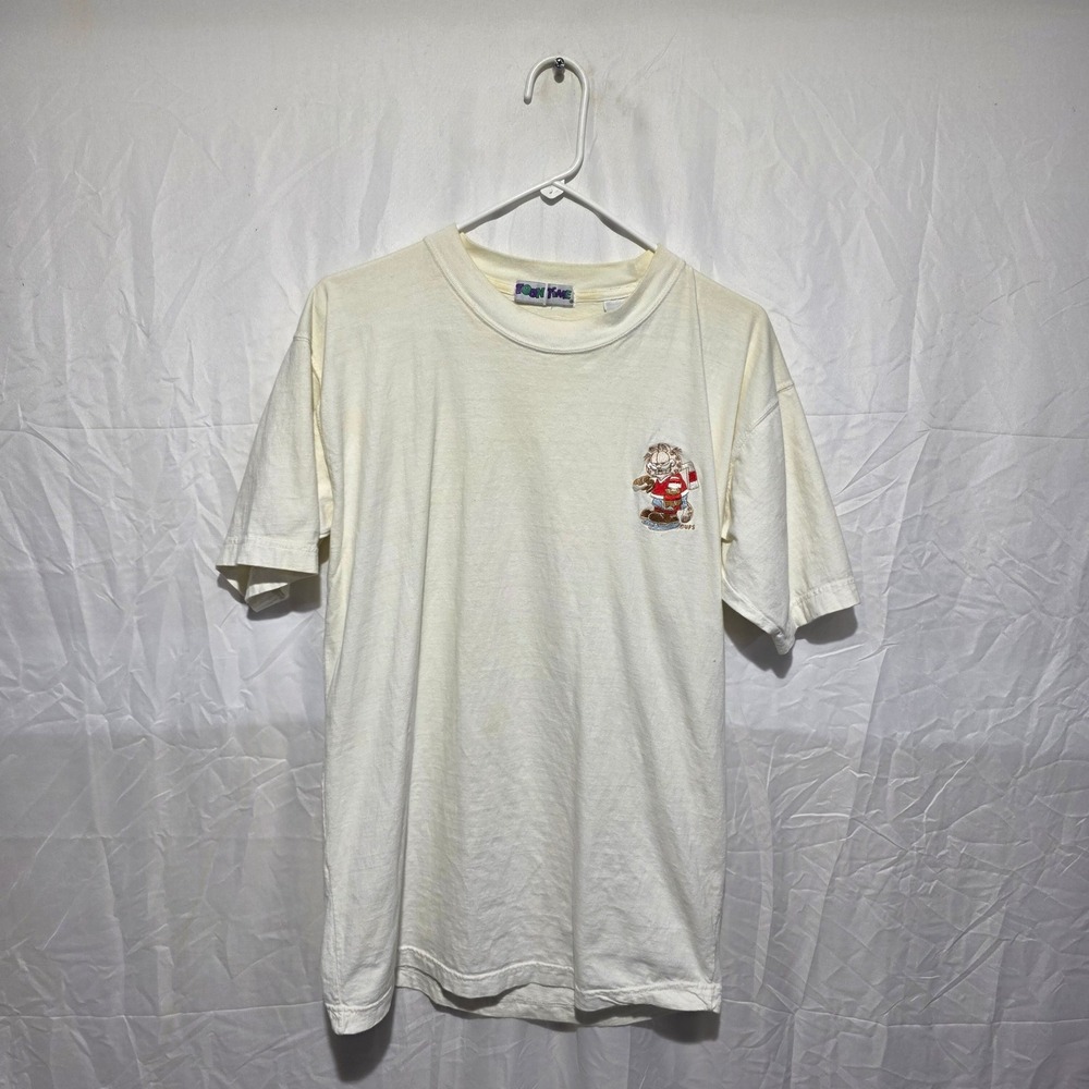 Vintage Toon Time Garfield Graphic T-Shirt Mens Large Cream Single Stitch 90s